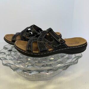 Clarks Bendables Black‎ Leather Comfort Sandals Womens Size 7M